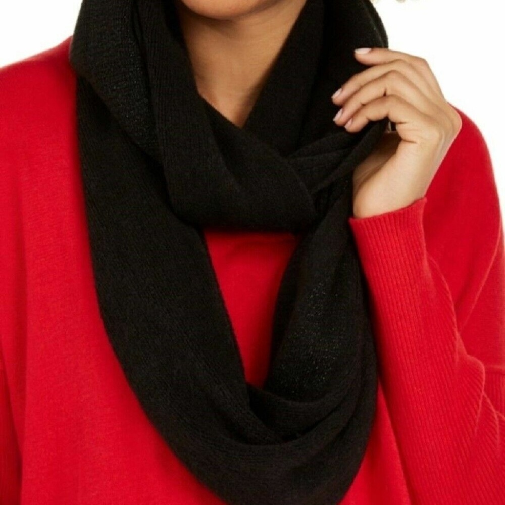(NWT) Calvin Klein Women's Black Lurex Stripe Wrap Knit Infinity Loop Scarf